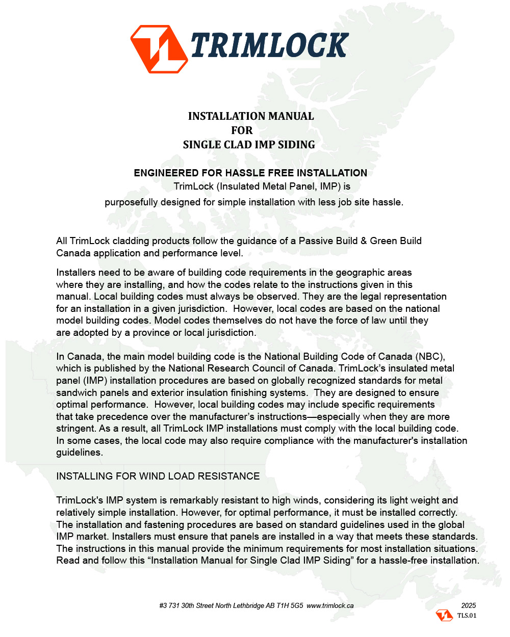 Installation Manuals - Single Clad Siding - Trimlock - Alberta, Canada