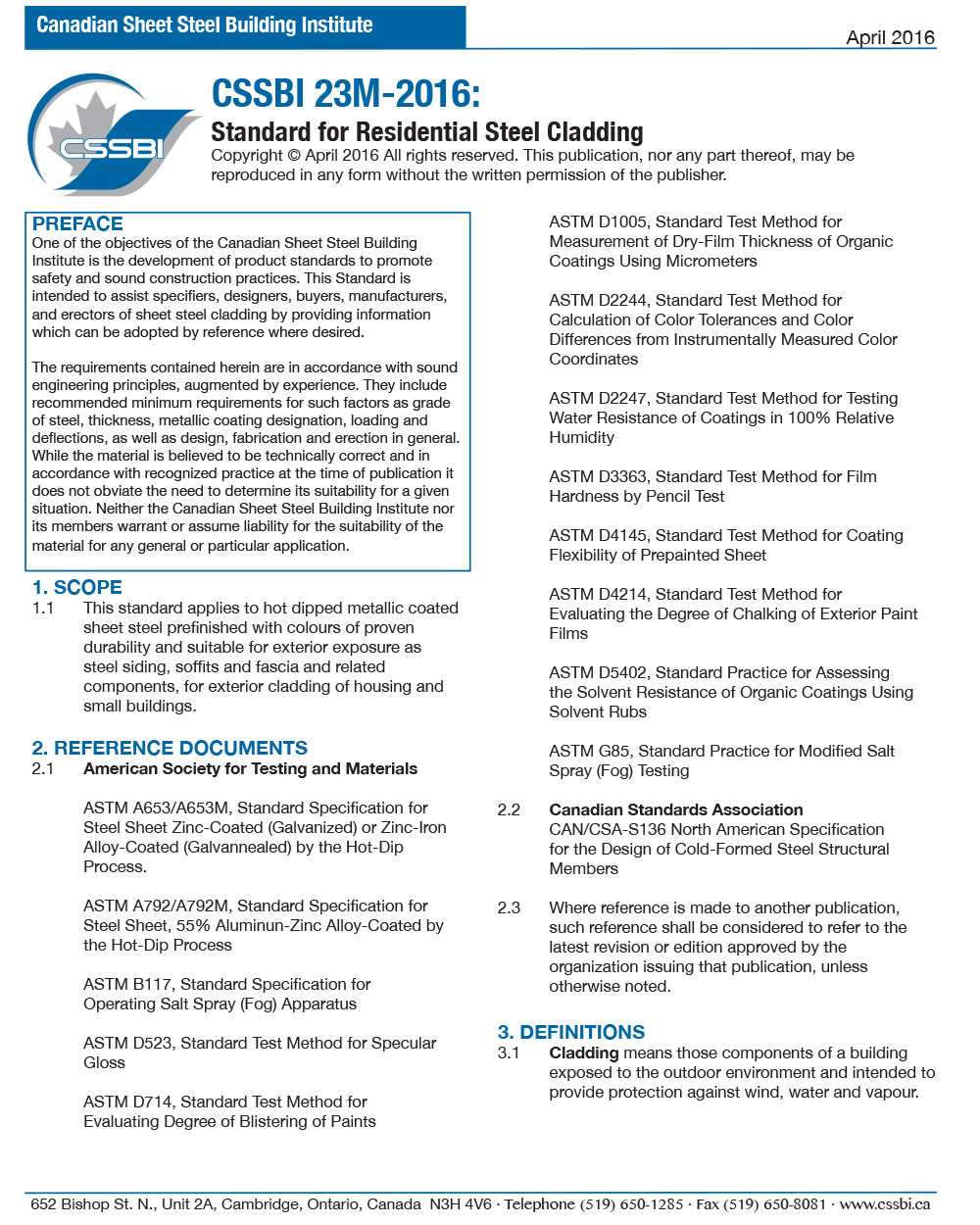 CSSBI Standards for Residential Steel Cladding - Trimlock - Alberta, Canada