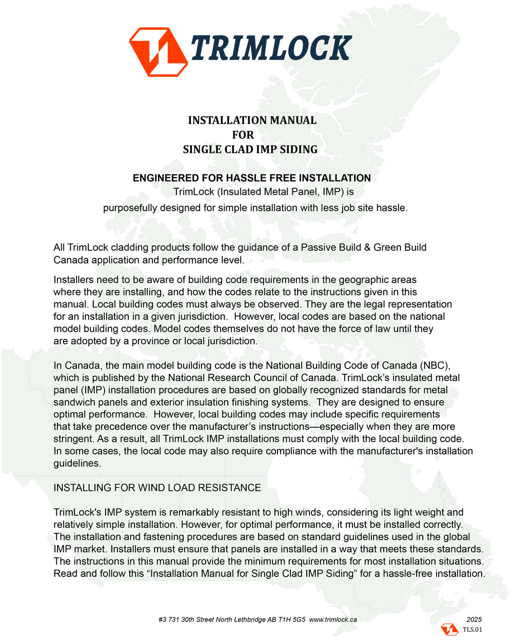 Installation Manuals - Single Clad Siding - Trimlock - Alberta, Canada